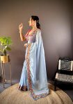 FANCVY GOLD CRUNCHY THREAD EMBROIDERY CUT WORK SAREE WITH UNSTITCHED BLOUSE PARTY WHOLESALE PRICE ETHNIC GARMENT (5)