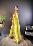 FANCVY GOLD CRUNCHY THREAD EMBROIDERY CUT WORK SAREE WITH UNSTITCHED BLOUSE PARTY WHOLESALE PRICE ETHNIC GARMENT (12)