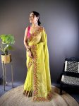 FANCVY GOLD CRUNCHY THREAD EMBROIDERY CUT WORK SAREE WITH UNSTITCHED BLOUSE PARTY WHOLESALE PRICE ETHNIC GARMENT (12)