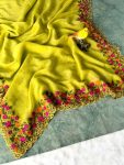 FANCVY GOLD CRUNCHY THREAD EMBROIDERY CUT WORK SAREE WITH UNSTITCHED BLOUSE PARTY WHOLESALE PRICE ETHNIC GARMENT (12)