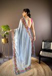 FANCVY GOLD CRUNCHY THREAD EMBROIDERY CUT WORK SAREE WITH UNSTITCHED BLOUSE PARTY WHOLESALE PRICE ETHNIC GARMENT (5)