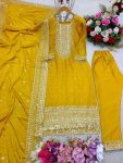 FANCY CHINON SEQUENCE EMBROIDERY WORK TOP BOTTOM WITH DUPATTA PARTY WEAR WHOLESALE PRICE ETHNIC GARMENT (1)