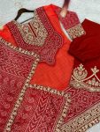 FANCY CHINON SILK EMBROIDERY SEQUENCE DIGITAL PRINT WORK TOP PALAZZO WITH DUPATTA FESTIVAL WEAR WHOLESALE PRICE ETHNIC GARMENT (9)