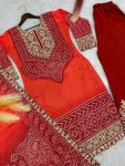 FANCY CHINON SILK EMBROIDERY SEQUENCE DIGITAL PRINT WORK TOP PALAZZO WITH DUPATTA FESTIVAL WEAR WHOLESALE PRICE ETHNIC GARMENT (9)