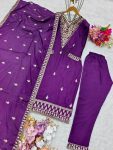 FANCY CHINON SILK EMBROIDERY SEQUENCE WORK TOP BOTTOM WITH DUPATTA FESTIVAL WEAR WHOLESALE PRICE ETHNIC GARMENT (4)