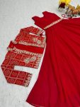 FANCY GEORGETE EMBROIDERY SEQUENCE CODING WORK GOWN JACKET WITH BELT FESTIVAL WEAR WHOLESALE PRICE ETHNIC GARMENT (23)