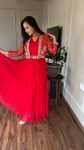 FANCY GEORGETE EMBROIDERY SEQUENCE CODING WORK GOWN JACKET WITH BELT FESTIVAL WEAR WHOLESALE PRICE ETHNIC GARMENT (23)