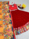 FANCY GEORGETTE KALAMKARI PRINT WITH EMBROIDERY WORK LEHENGA CHOLI WITH DUPATTA FESTIVAL WEAR WHOLESALE PRICE ETHNIC GARMENT (12)