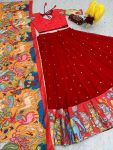 FANCY GEORGETTE KALAMKARI PRINT WITH EMBROIDERY WORK LEHENGA CHOLI WITH DUPATTA FESTIVAL WEAR WHOLESALE PRICE ETHNIC GARMENT (12)
