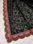 FANCY GEORGETTE THREAD CHICKENKARI EMBROIDERY WORK SAREE WITH STITCHED BLOUSE FESTIVAL WEAR WHOLESALE PRICE ETHNIC GARMENT 3 (2)
