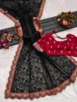 FANCY GEORGETTE THREAD CHICKENKARI EMBROIDERY WORK SAREE WITH STITCHED BLOUSE FESTIVAL WEAR WHOLESALE PRICE ETHNIC GARMENT 3 (2)
