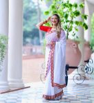 FANCY GEORGETTE THREAD CHICKENKARI EMBROIDERY WORK SAREE WITH STITCHED BLOUSE FESTIVAL WEAR WHOLESALE PRICE ETHNIC GARMENT 4 (5)