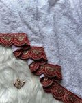 FANCY GEORGETTE THREAD CHICKENKARI EMBROIDERY WORK SAREE WITH STITCHED BLOUSE FESTIVAL WEAR WHOLESALE PRICE ETHNIC GARMENT 4 (5)
