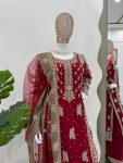 FANCY GEORGETTE THREAD SEQUENCE PEARL WORK TOP BOTTOM WITH DUPATTA FESTIVAL WEAR WHOLESALE PRICE ETHNIC GARMENT (3)