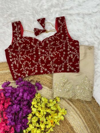 FANCY TABBY SILK EMBROIDERY SEQUENCE ZARI WORK SAREE WITH STITCHED BLOUSE OFF WHITE