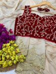 FANCY TABBY SILK EMBROIDERY SEQUENCE ZARI WORK SAREE WITH STITCHED BLOUSE PARTY WHOLESALE PRICE ETHNIC GARMENT (4)