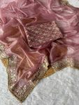 FANCY TISSUE SILK EMBROIDERY SEQUENCE MIRROR MOTI LACE BORDER WORK SAREE WITH UNSTITCHED BLOUSE PARTY WHOLESALE PRICE ETHNIC GARMENT (12)