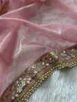 FANCY TISSUE SILK EMBROIDERY SEQUENCE MIRROR MOTI LACE BORDER WORK SAREE WITH UNSTITCHED BLOUSE PARTY WHOLESALE PRICE ETHNIC GARMENT (12)
