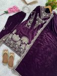 FANCY VISCOSE VELVET EMBROIDERY SEQUENCE WORK TOP BOTTOM WITH DUPATTA FESTIVAL WEAR WHOLESALE PRICE ETHNIC GARMENT (4)