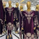 FANCY VISCOSE VELVET EMBROIDERY SEQUENCE WORK TOP BOTTOM WITH DUPATTA FESTIVAL WEAR WHOLESALE PRICE ETHNIC GARMENT (4)