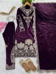 FANCY VISCOSE VELVET EMBROIDERY SEQUENCE WORK TOP BOTTOM WITH DUPATTA FESTIVAL WEAR WHOLESALE PRICE ETHNIC GARMENT (4)