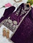 FANCY VISCOSE VELVET EMBROIDERY SEQUENCE WORK TOP BOTTOM WITH DUPATTA FESTIVAL WEAR WHOLESALE PRICE ETHNIC GARMENT (4)