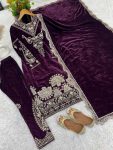 FANCY VISCOSE VELVET EMBROIDERY SEQUENCE WORK TOP BOTTOM WITH DUPATTA FESTIVAL WEAR WHOLESALE PRICE ETHNIC GARMENT (4)