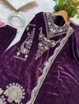 FANCY VISCOSE VELVET EMBROIDERY SEQUENCE WORK TOP BOTTOM WITH DUPATTA FESTIVAL WEAR WHOLESALE PRICE ETHNIC GARMENT (4)