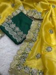 FASHIONABLE GOLD CRUSH CODING SEQUENCE EMBROIDERY WORK SAREE WITH UNSTITCHED BLOUSE PARTY WEAR WHOLESALE PRICE ETHNIC GARMENT 3 (1)