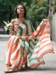 FASHIONABLE LINEN PRINTED WORK SAREE WITH UNSTITCHED BLOUSE PARTY WEAR WHOLESALE PRICE ETHNIC GARMENT (2)