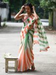FASHIONABLE LINEN PRINTED WORK SAREE WITH UNSTITCHED BLOUSE PARTY WEAR WHOLESALE PRICE ETHNIC GARMENT (2)