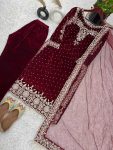 FASHIONABLE VISCOSE VELVET EMBROIDERY SEQUENCE MOTI WORK TOP BOTTOM WITH DUPATTA FESTIVAL WEAR WHOLESALE PRICE ETHNICGARMENT (5)