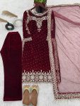 FASHIONABLE VISCOSE VELVET EMBROIDERY SEQUENCE MOTI WORK TOP BOTTOM WITH DUPATTA FESTIVAL WEAR WHOLESALE PRICE ETHNICGARMENT (5)