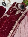 FASHIONABLE VISCOSE VELVET EMBROIDERY SEQUENCE MOTI WORK TOP BOTTOM WITH DUPATTA FESTIVAL WEAR WHOLESALE PRICE ETHNICGARMENT (5)