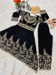 FASHIONABLE VISCOSE VELVET EMBROIDERY SEQUENCE WORK KID’S GOWN WITH BOTTOM FESTIVAL WEAR WHOLESALE PRICE ETHNICGARMENT (2)