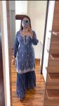 RICH LOOK CHINON SILK SEQUENCE THREAD EMBROIDERY WORK TOP SHARARA WITH DUPATTA FESTIVAL WEAR WHOLESALE PRICE ETHNIC GARMENT (6)