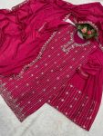 RICH LOOK CHINON SILK SEQUENCE THREAD EMBROIDERY WORK TOP SHARARA WITH DUPATTA FESTIVAL WEAR WHOLESALE PRICE ETHNIC GARMENT (14)