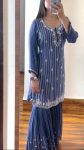 RICH LOOK CHINON SILK SEQUENCE THREAD EMBROIDERY WORK TOP SHARARA WITH DUPATTA FESTIVAL WEAR WHOLESALE PRICE ETHNIC GARMENT (6)