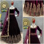 RICH LOOK VISCOSE VELVET EMBROIDERY SEQUENCE WORK GOWN UNSTITCHED BOTTOM WITH DUPATTA FESTIVAL WEAR WHOLESALE PRICE ETHNICGARMENT (3)