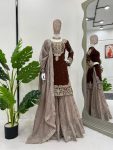 TRENDING GEORGETTE CODING SEQUENCE EMBROIDERY WORK TOP SHARARA WITH DUPATTA PARTY WEAR WHOLESALE PRICE ETHNIC GARMENT (4)