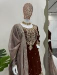 TRENDING GEORGETTE CODING SEQUENCE EMBROIDERY WORK TOP SHARARA WITH DUPATTA PARTY WEAR WHOLESALE PRICE ETHNIC GARMENT (4)