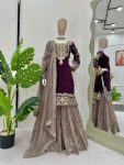 TRENDING GEORGETTE CODING SEQUENCE EMBROIDERY WORK TOP SHARARA WITH DUPATTA PARTY WEAR WHOLESALE PRICE ETHNIC GARMENT (3)