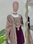 TRENDING GEORGETTE CODING SEQUENCE EMBROIDERY WORK TOP SHARARA WITH DUPATTA PARTY WEAR WHOLESALE PRICE ETHNIC GARMENT (3)