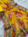 TRENDING GEORGETTE DIGITAL PRINTED EMBROIDERY WORK SAREE WITH UNSTITCHED BLOUSE PARTY WEAR WHOLESALE PRICE ETHNIC GARMENT (1)
