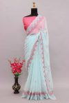 TRENDING GEORGETTE MULTI EMBROIDERY WORK SAREE WITH UNSTITCHED BLOUSE SKY