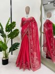 TRENDING RANGOLI SILK EMBROIDERY SEQUENCE WORK SAREE WITH UNSTITCHED BLOUSE PARTY WEAR WHOLESALE PRICE ETHNIC GARMENT (3)