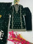 1DESIGNER VELVET MULTI NEEDLE EMBROIDERY SEQUENCE WORK TOP BOTTOM WITH DUPATTA PARTY WEAR WHOLESALE PIRCE ETHNIC GARMENT (23)