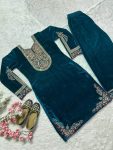 2DESIGNER VELVET EMBROIDERY CODING SEQUENCE WORK TOP WITH BOTTOM PARTY WEAR WHOLESALE PRICE ETHNIC GARMENT (9)