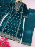 2DESIGNER VELVET MULTI NEEDLE EMBROIDERY SEQUENCE WORK TOP BOTTOM WITH DUPATTA PARTY WEAR WHOLESALE PIRCE ETHNIC GARMENT (10)