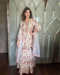 ATTRACTIVE CHINON SILK DIGITAL PRINT EMBROIDERY WORK TOP SHARARA WITH DUPATTA WHITE